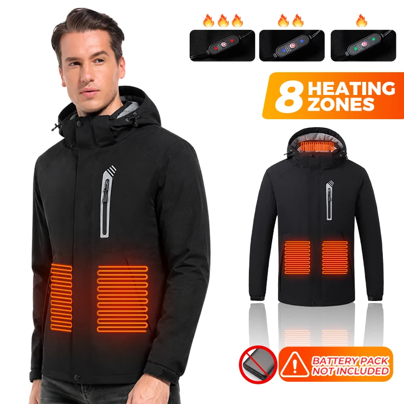 Smart 8 Zone Heated Jacket USB Fast Warm Up Windproof Coat Machine Washable for Elderly Warmth Winter Daily Use Cold Weather