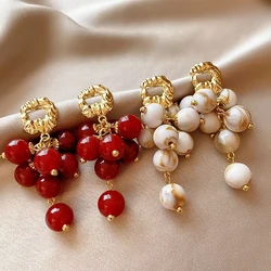 FTCY Grape Tassel Earrings for Women Vintage Imitation Pearl Creative Fruit Drop Earrings Luxury Women's Jewelry Accessories