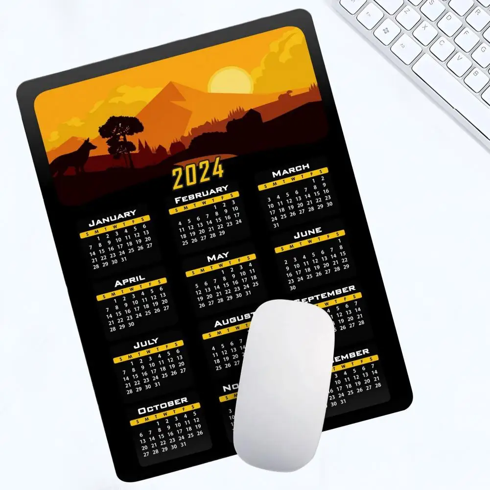 Alfombrilla de ratón con calendario anual, alfombrilla de ratón duradera con respaldo de goma antideslizante, superficie lisa para juegos, oficina y portátil, 2024
