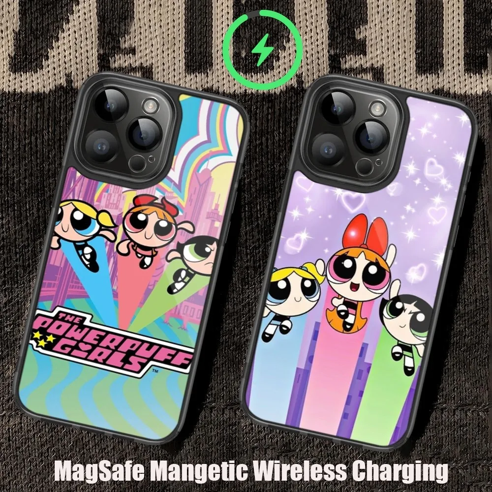 The P-Powerpuff G-Girls Phone Case For iPhone 11 12 13 14 15 Pro Max Plus Mini Magsafe Magnetic Wireless Charging Shell