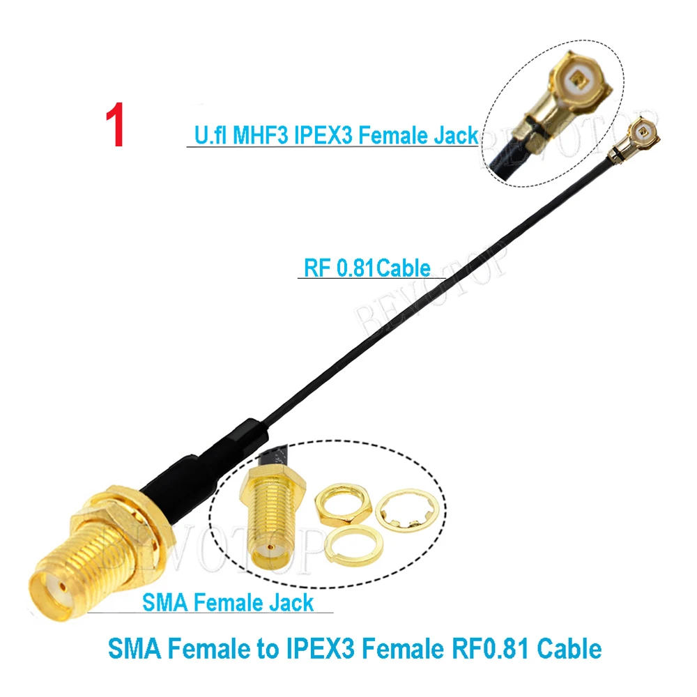 2PCS/lot IPX IPX3 MHF3 Female to RP-SMA/SMA Female WIFI Antenna Jumper Cable RF0.81 Pigtail Extension Cable Assembly BEVOTOP