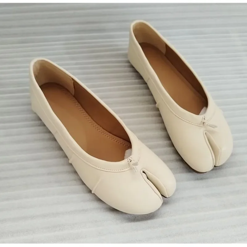 Split-Toe Damen Ballerinas Modische Tabi-Schuhe Lässige Slip-on Loafers Damen Plissierte Leder-Espadrilles Zapatillas Mujer – Detail 11