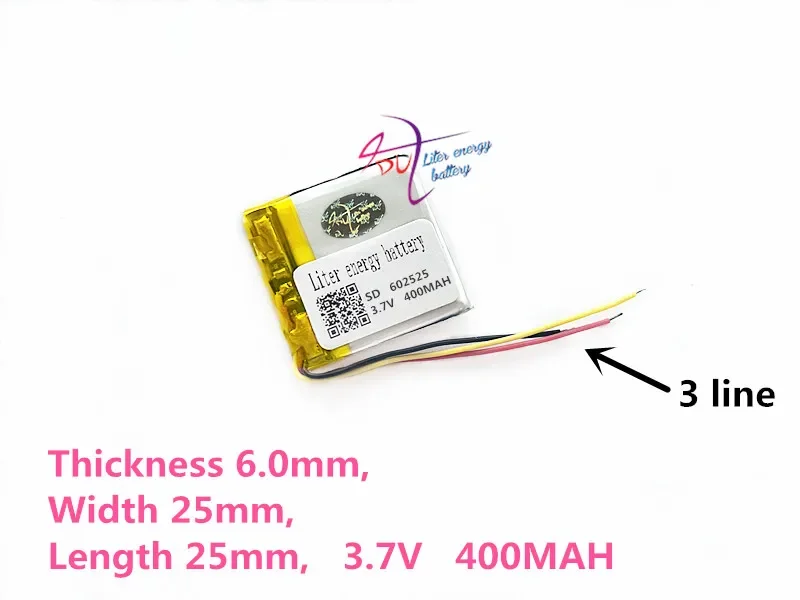 3-линейный 602525   3,7 В 400 мАч 552525   Литий-полимерные аккумуляторные батареи Li-Po для мобильных Bluetooth Mp3 MP4 MP5 GPS