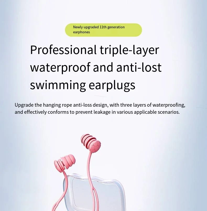 Weiche Silikon-Schwimm-Ohrstöpsel mit Schnur, wasserdichte Ohrstöpsel gegen Verlust, 3-lagige Ohrstöpsel zur Geräuschreduzierung für Schlaf und Schwimmen – Detail 1