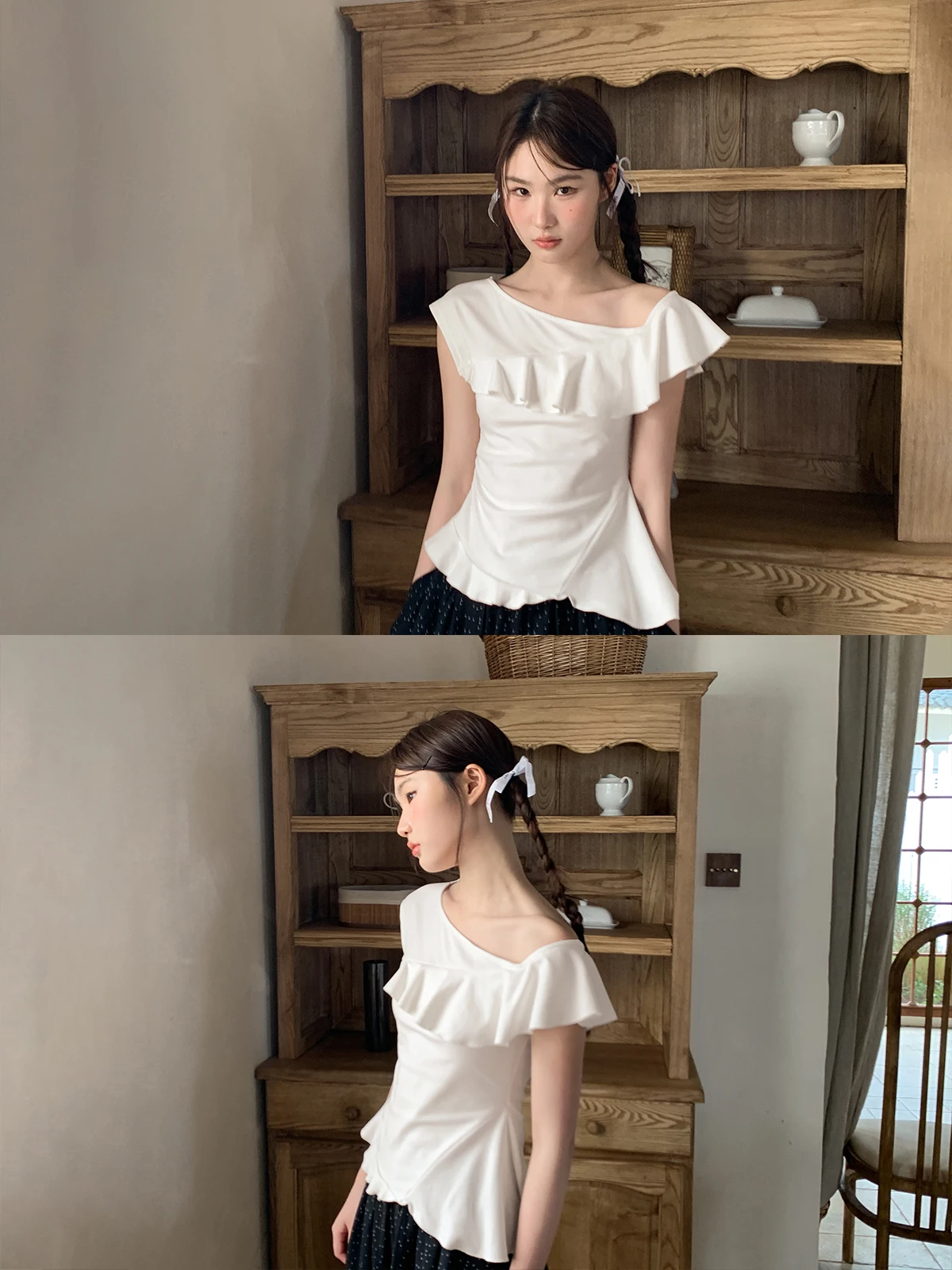 Bonjour été nouveau Sle femmes ort Sve T-irt oulder Angle superposition Lotus Le Ultra beau haut