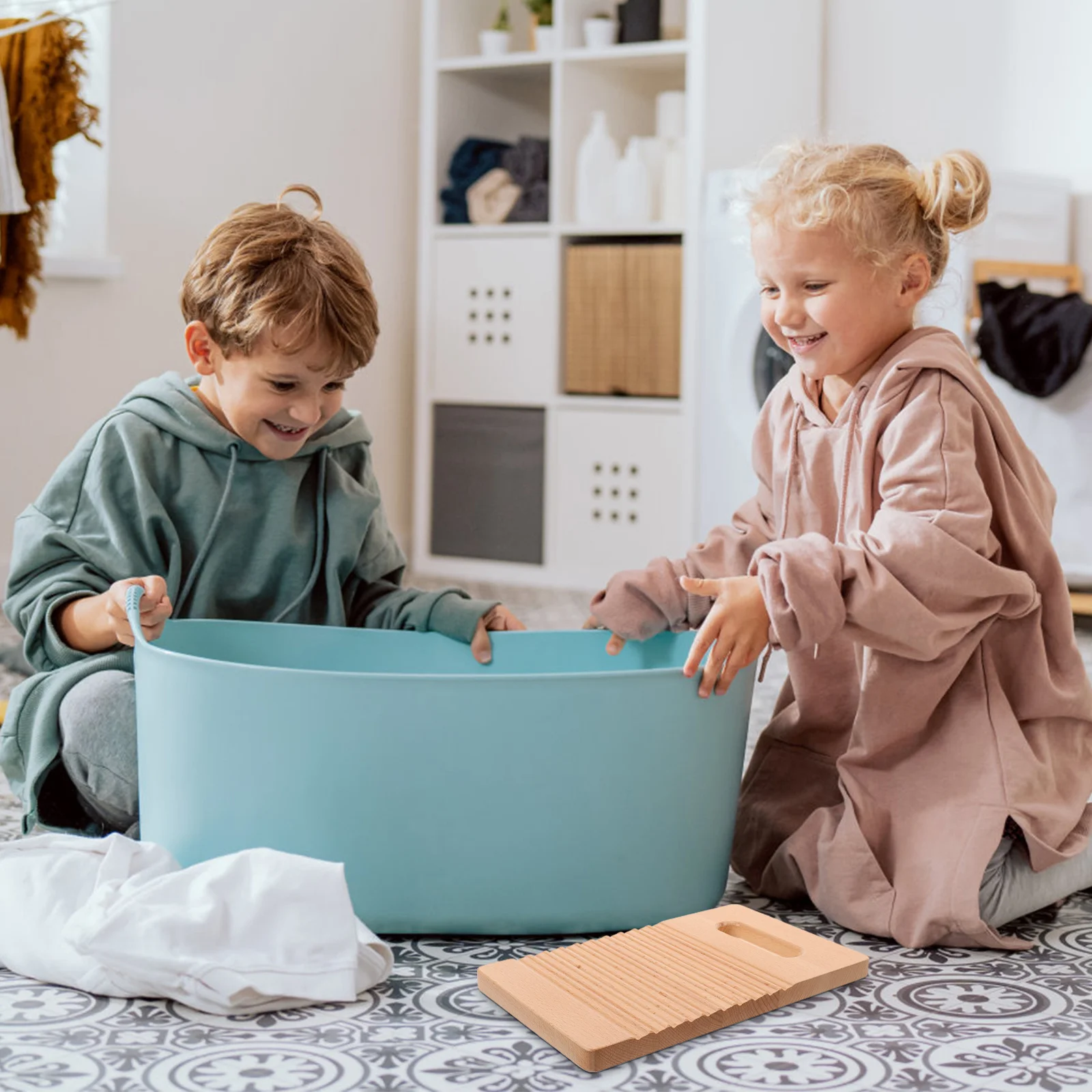 Lavandino compatto in legno di faggio, durevole, addensato, portatile, per viaggi a casa, aiuto educativo per il bucato dei bambini