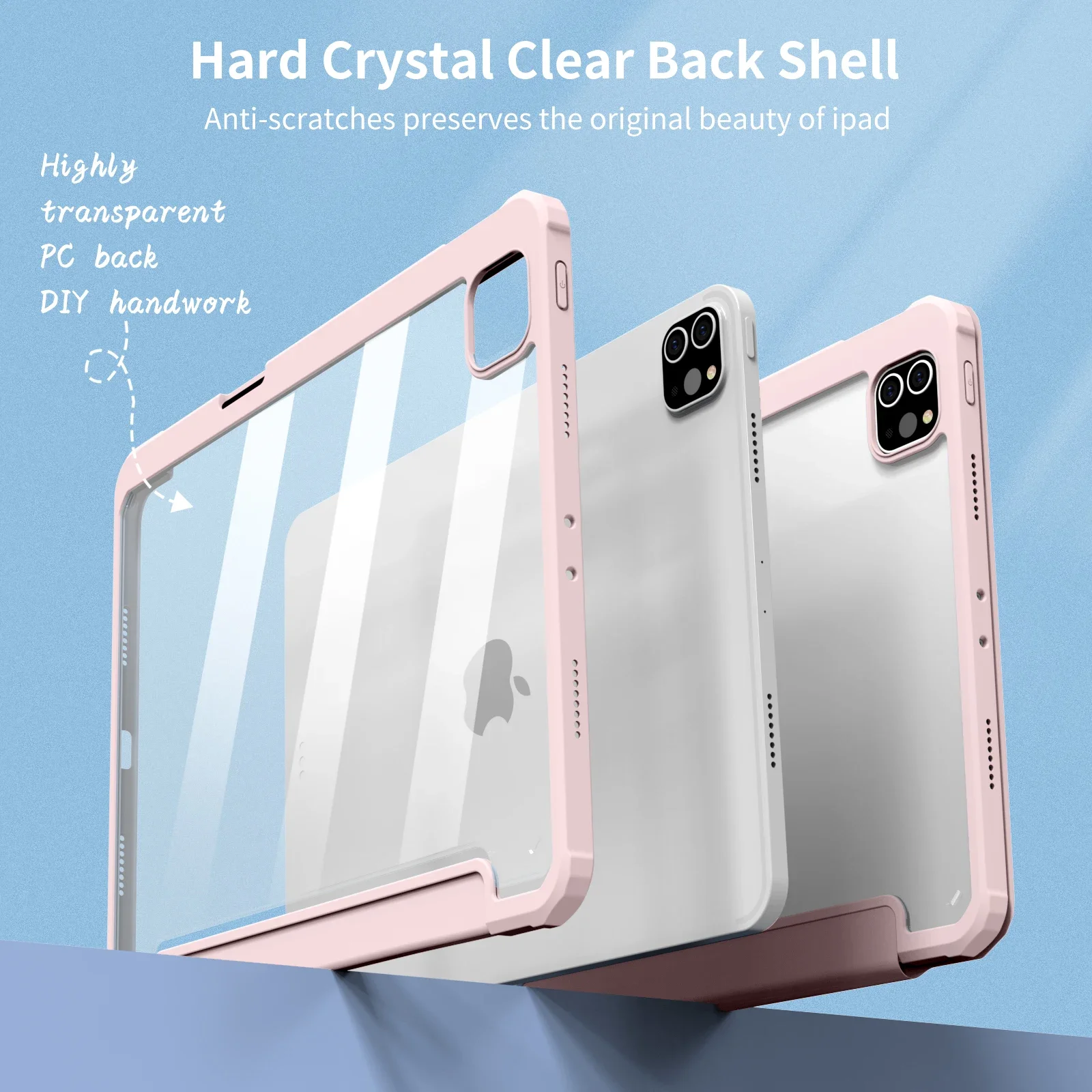 ZOYU-Coque arrière transparente translucide avec porte-crayon, étui pour iPad 10 10.9 mini 6 10.2 Pro 11 12.9 Air 4/5