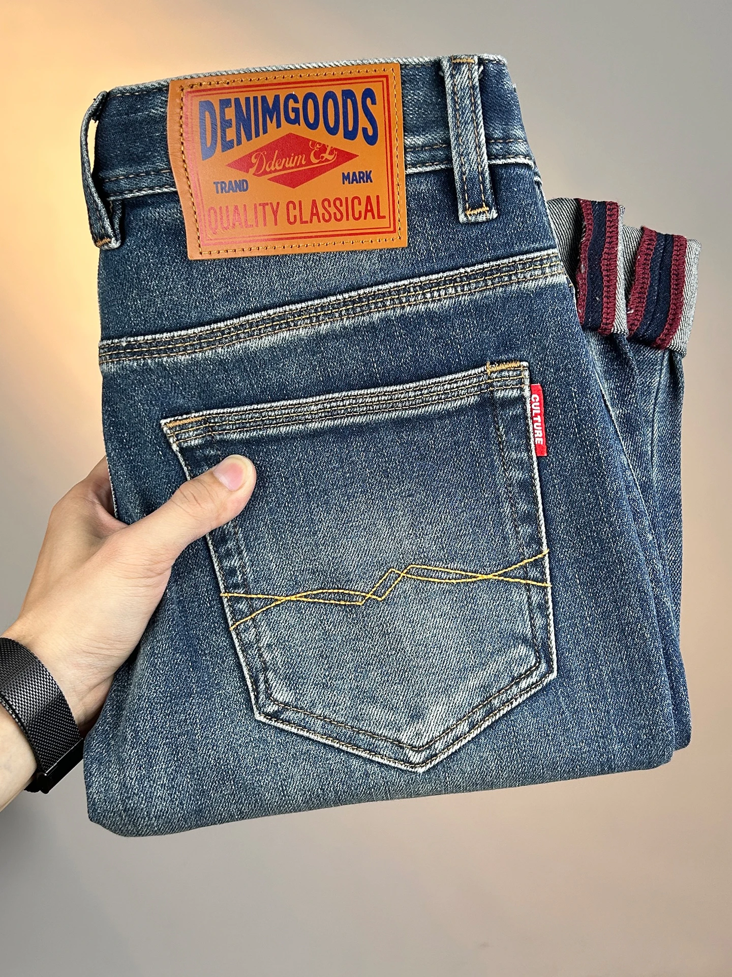 

Premium Men's Slim Fit Straight Leg Jeans Casual American Sle Retro Blue Elastic Cotton Polyester Blend Casual Wear