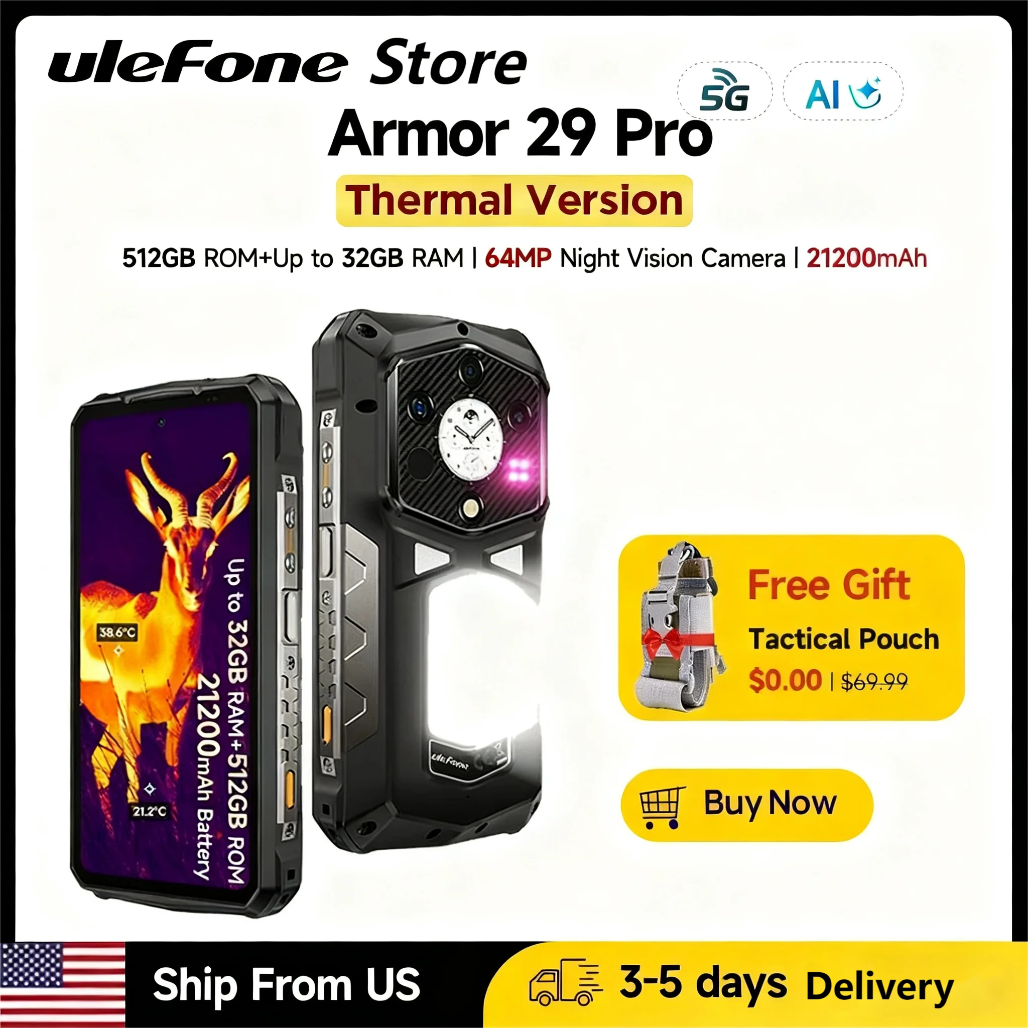Ulefone Armor 29 Pro Thermal Version 5G AI Rugged Phone 6.67