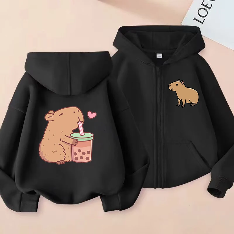 Anime Zip Up Hoodie Kawaii Kids Capybara Children\'s Hoodie Zipper Children Capibara Sweatshirt Clothes Kid Girl Boy Top Hoody