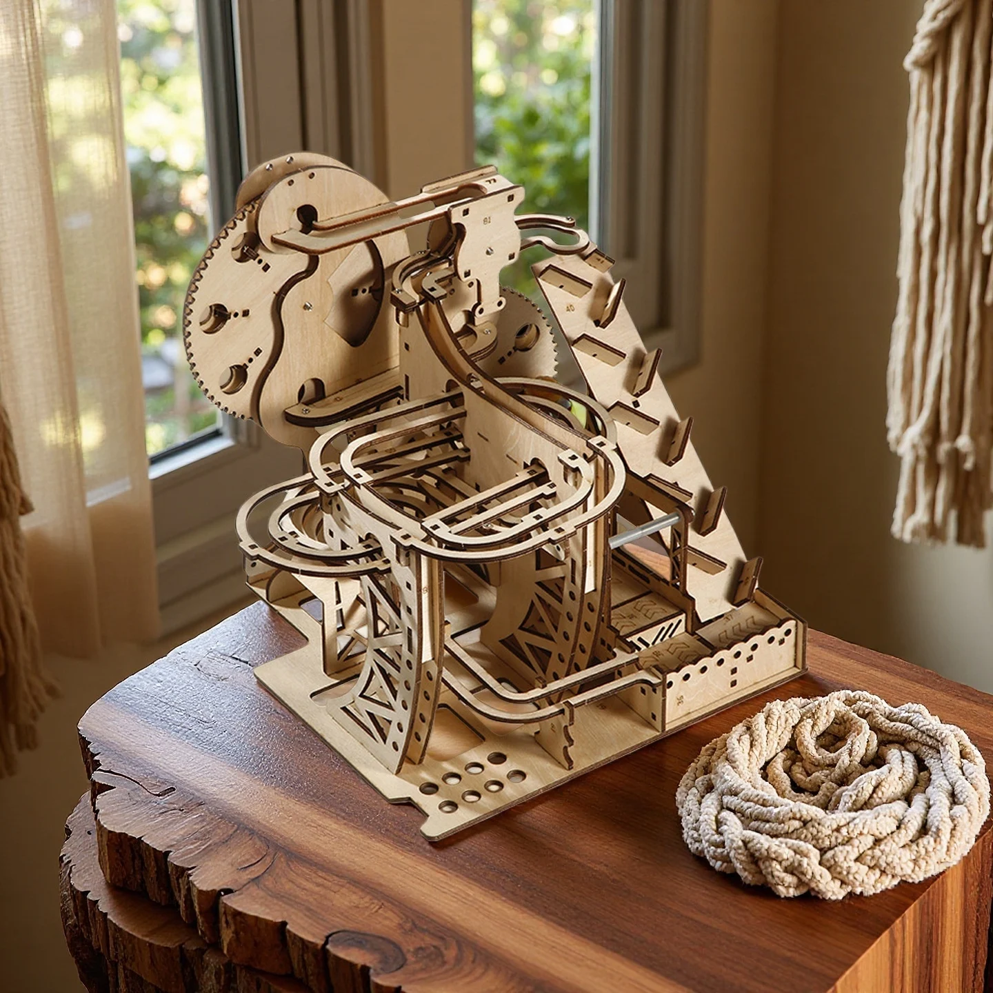 OUZEY 3D โมเดลไม้สร้างรางลูกแก้วและกังหันน้ำ - ชุดประกอบแบบกลไก DIY ของเล่น STEM เสริมสร้างทักษะสำหรับผู้ใหญ่และวัยรุ่นอายุ 14 ปีขึ้นไป