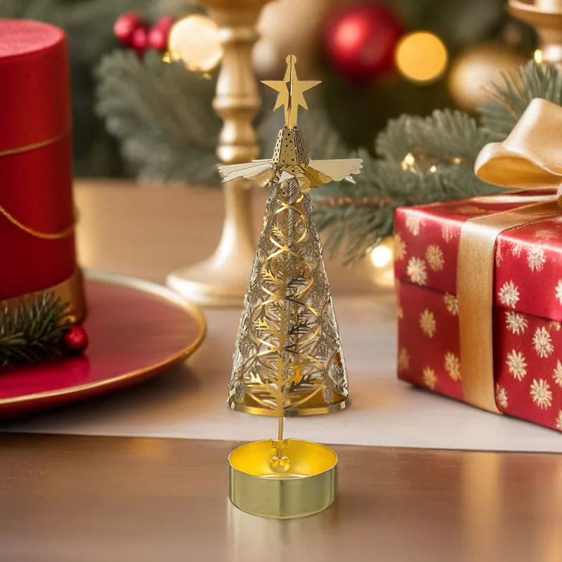 Iron Taper Holder Metal Christmas Tealight Golden Table Decorations Spinner Carousel Candlestick Holder Tray New 2025