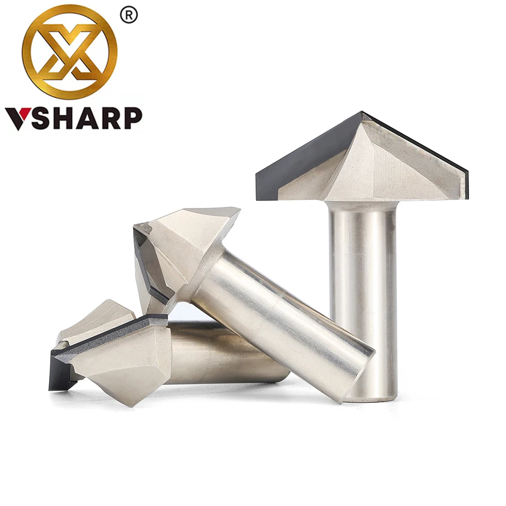 Vsharp-broca de enrutador Tipo V con revestimiento CVD de diamante, vástago de 1/2 pulgadas, para Molino de extremo de madera, cortador de