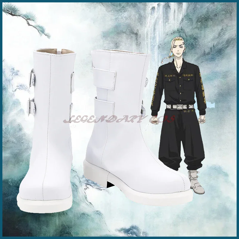

Tokyo Revengers Ken Ryuguji Cosplay Shoes White High Heel PU Boots Halloween Cosplay Prop