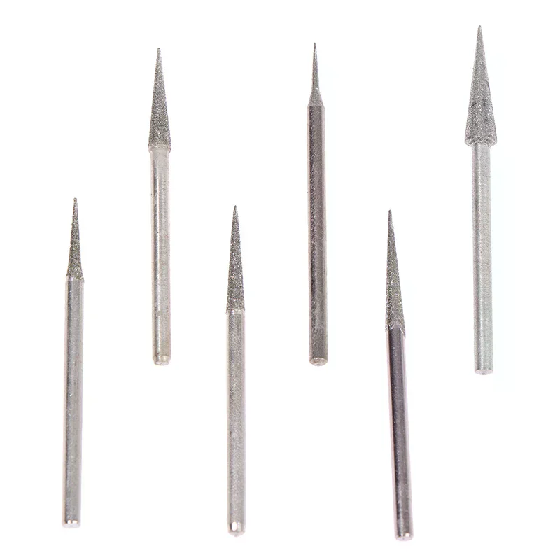 1-4mm Diamond Grinding Head Needle Bits Burrs Engraving Carving Tool 2.35mm 6Pcs