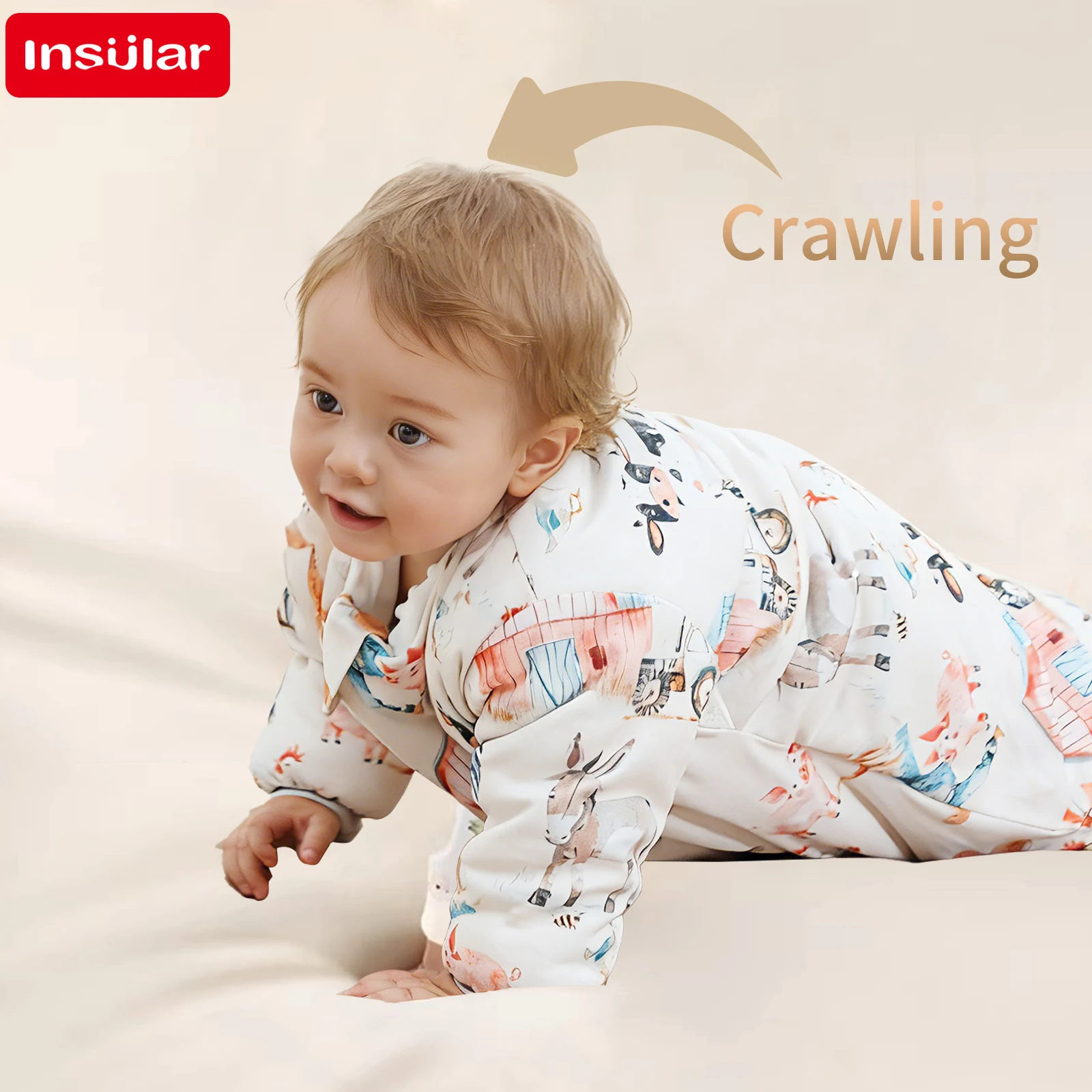 漫画ベビー寝袋分割脚デザイン、取り外し可能な袖付き、秋と冬用の厚手の綿製子供用寝袋