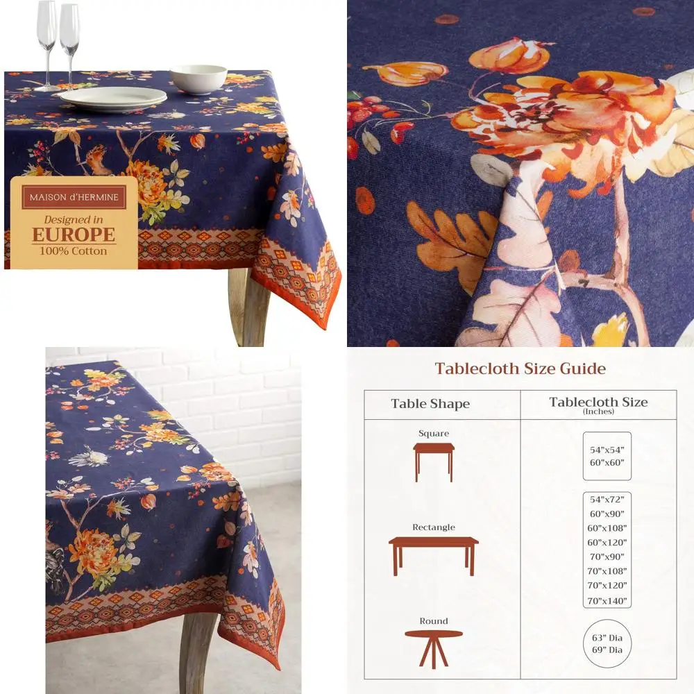 

Cotton Fall Tablecloth 60x120 for Everyday & Holiday Dining, Reusable Rectangle (Kelim Infinity)