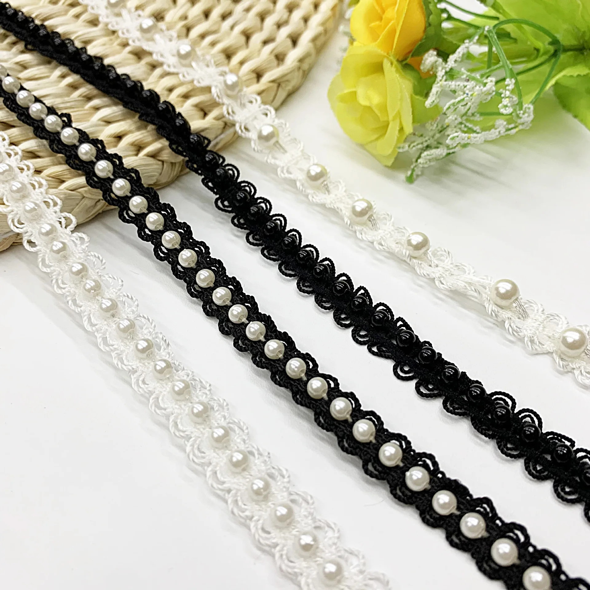 1 Meter Pearl Ribbon 0.4cm Pearl  Lace Clothing Leader diy Handmade Accessories