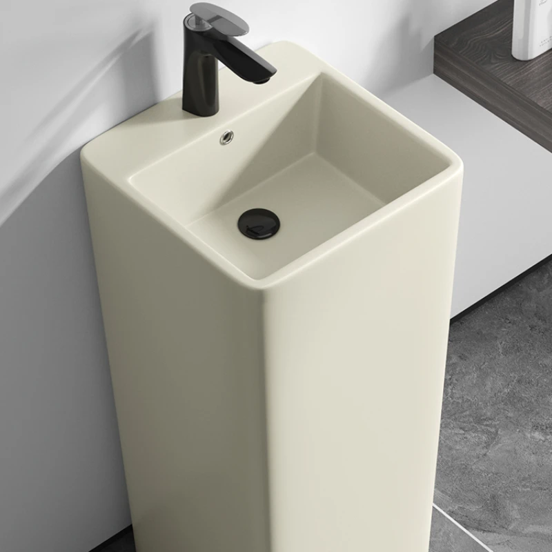 Lavabo de columna de viento de crema, suelo integrado, baño de pie, unidad pequeña para exteriores, fregadero vertical de cerámica