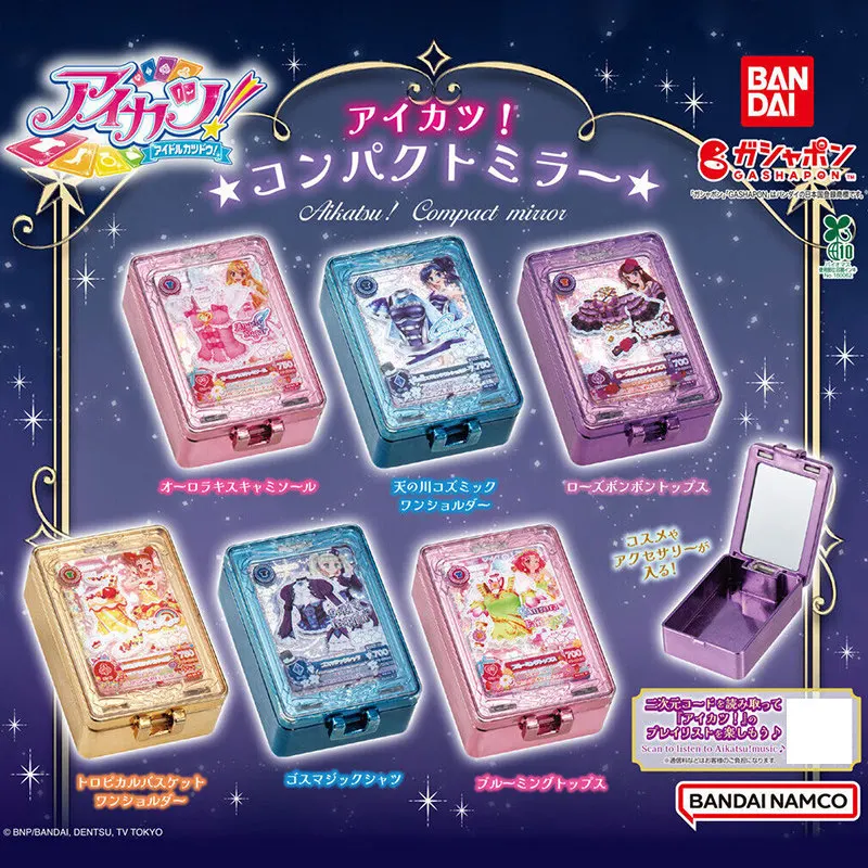 Bandai Aikatsu Portable Mirror Storage Box Gashapon Pink Transparent Cosmetic Mirror Ichigo Hoshimiya Aoi Kiriya Anime In Stock