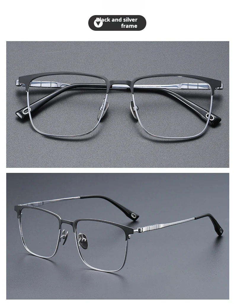 YIMARUILI Herren-Business-Titan-Brille, ultraleicht, Retro-Stil, quadratisch, große Größe, optisches Brillengestell 70809 – Detail 12