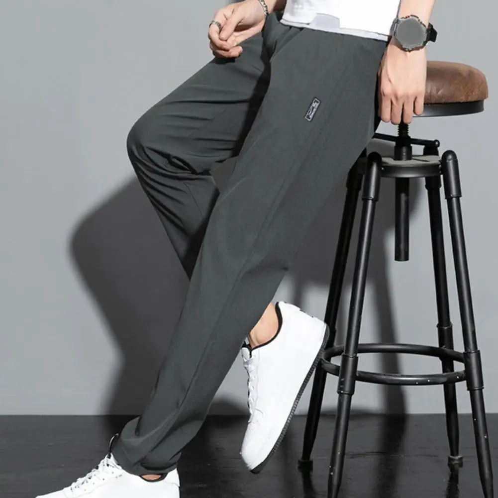 Pantalones casuales transpirables para hombre, Pantalones rectos con cintura elástica de secado rápido, bolsillos, suaves y ligeros para mayor comodidad