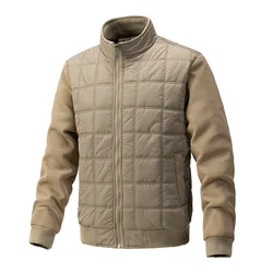 Men's Winter Jacket Retro Casual Stand Collar Knitted Sleeve Thin Cotton Jacket Casual Daily Top