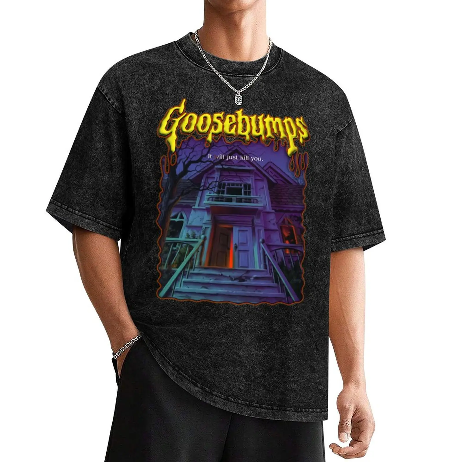 Goosebumps-Vintage-Welcome-to-Dead-House- T-Shirt summer clothes aesthetic clothes vintage t shirts Men's cotton t-shirt