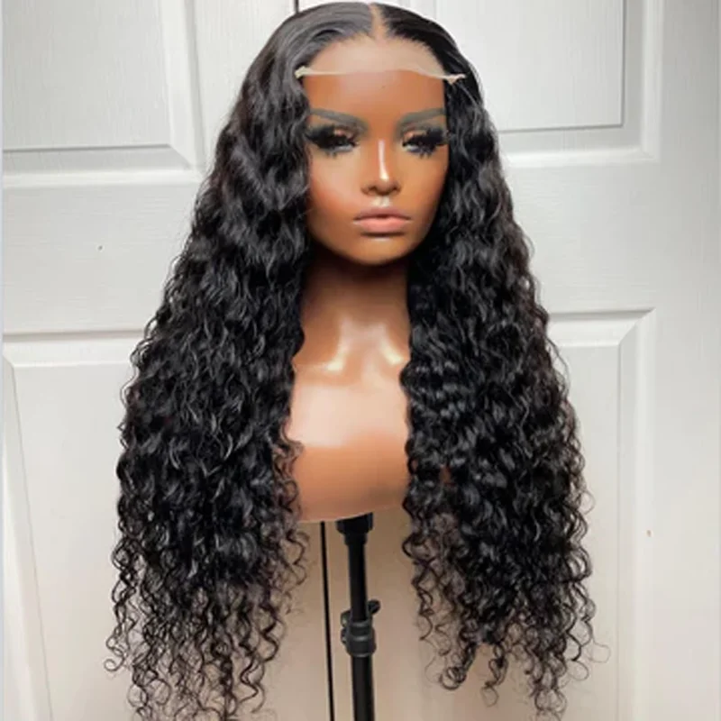 26inch Glueless Soft Black Long 180% Density Deep Wave Curly Lace Front Wig For Black Women Babyhair Preplucked Daily