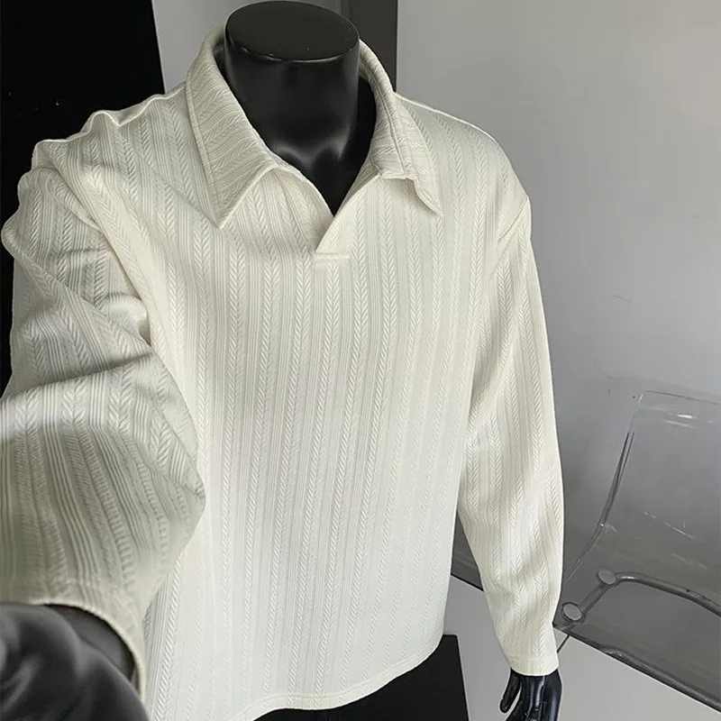 

2026 Plaid Polo Shirt Men's Long Sleeve Spring and Autumn High-end V-neck Sweatshirt Cleanfit Old Money Style Outfit