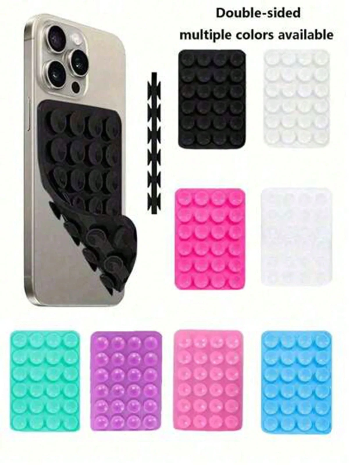 Suction Cup Phone Case Mount Double-Sided,Silicon Sticky Phone Stand for iPhone and Android, Hands-Free Strong Grip Holder for Selfies and Videos
