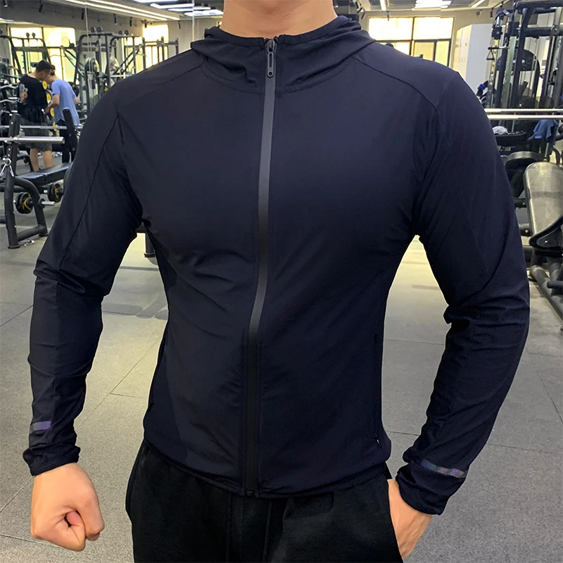 Fitness Sports Hoodie Men Jogging Quick Dry Hooded Coats with Zippper Windproof Sunscreen Hood Coat Casual  Sportwear Muti-color