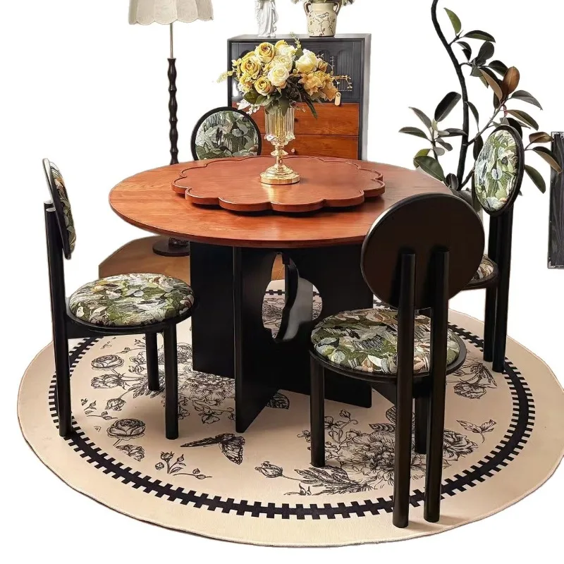

round table with turntable household small apartment French retro style Song style aesthetic restaurant dining table