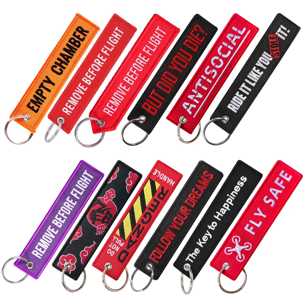 1 Pc Wholesale Aviation Keychain Do Not Pull Danger Remove Before Flight Both Sides Embroidery Car Key Pendant Tag Accessories