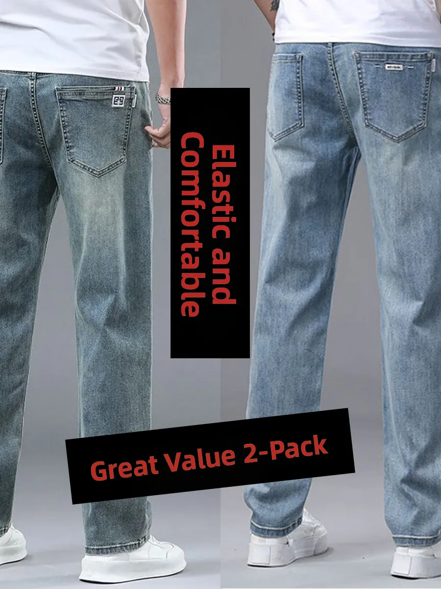 

Мужские повседневные джинсы свободного кроя с высокой талией, эластичные, прямые, из хлопка, для осени и зимы, удобные для повседневной носки