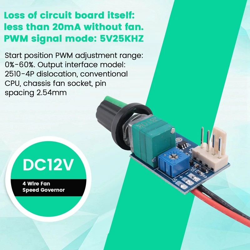 

1 PCS PWM Fan Speed Controller 0%-100% Plastic+Metal With Knob Switch 4 Wire Fan Speed Governor Noise Reduction