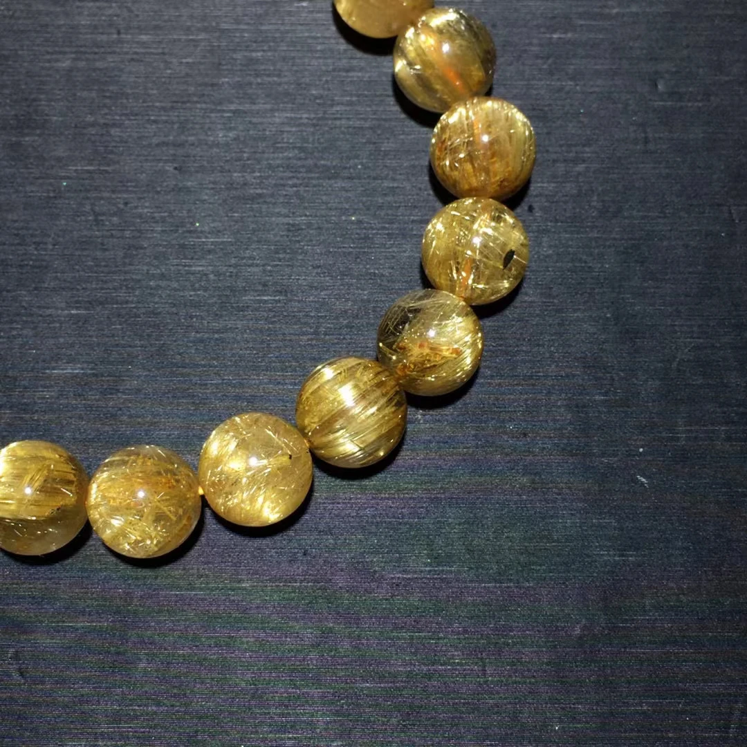 Natural Gold Rutilated Quartz Titanium beads Bracelet 10mm Wealthy Woman Men Clear Round Beads Jewelry From Brazil AAAAAAA