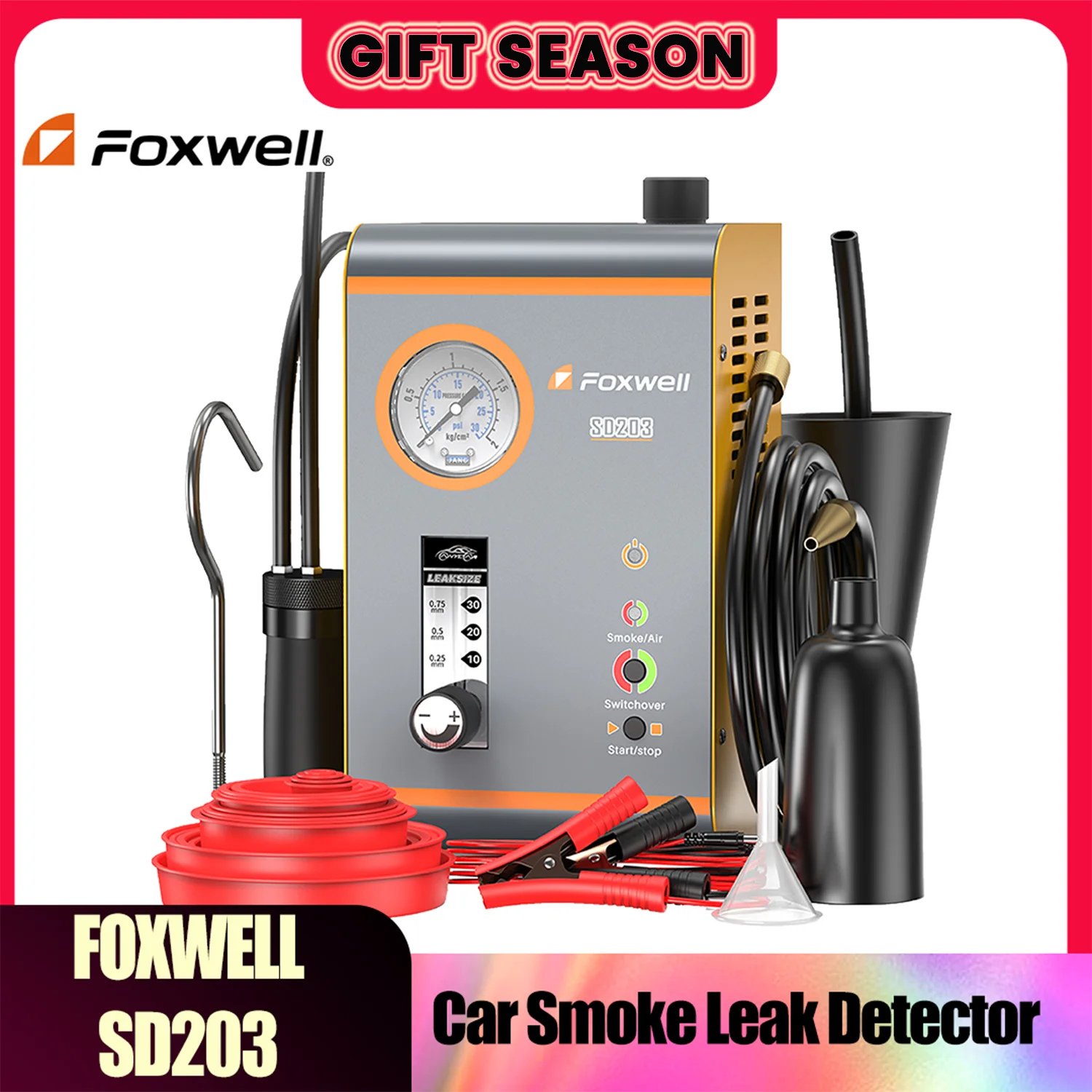 FOXWELL-Détecteur de fuite de fumée de voiture avec pompe à air, outil de diagnostic EVI-12 V, testeur sous vide, localisateur de fuite de tuyau de