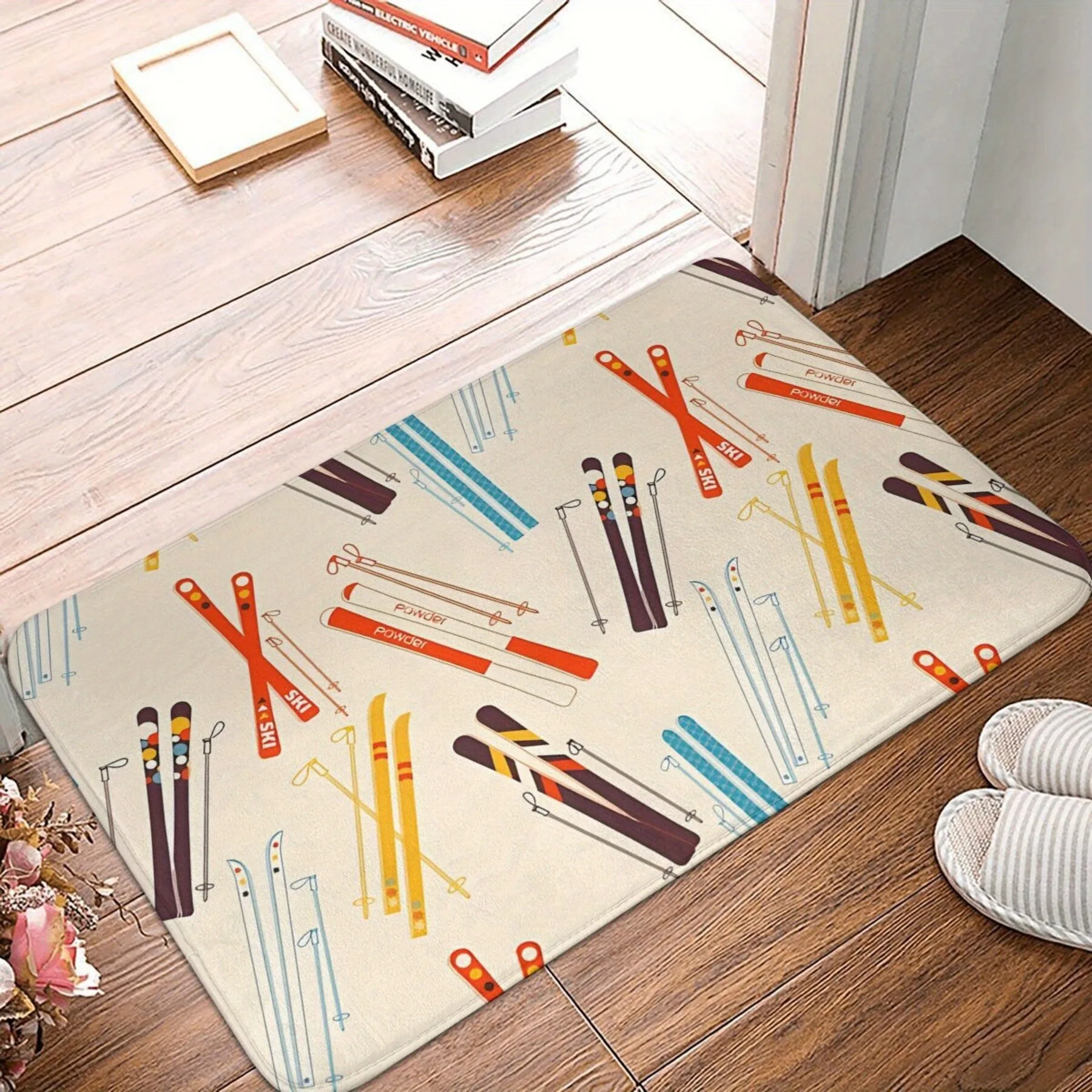 

1PC SKI Pattern Kitchen Rugs Non-Slip Door Mats Pop design Bathroom Rug Bath Mat Carpet for Home Sink Laundry Decor