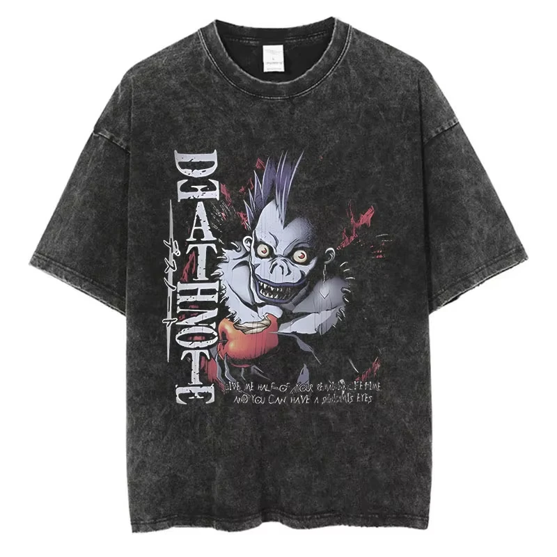 

Anime Death Notes Washed Tshirt Hip Hop Oversized Streetwear Vintage Printed Washed Short Sleeve T Shirt Summer Cotton Male Tops