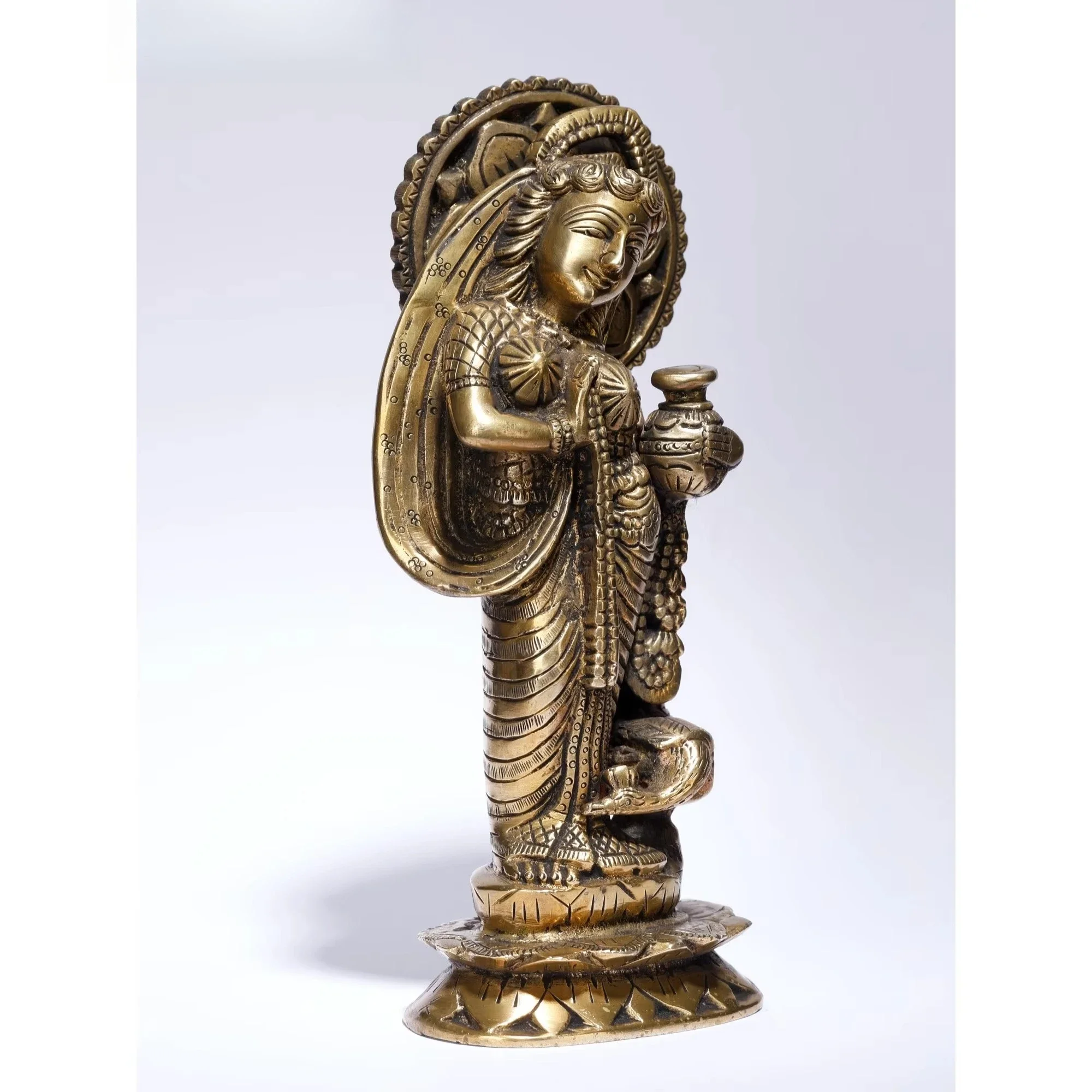 Elegant 9-inch Muse Lada with Matki Handmade Traditional Design Brass Sculpture Home Decor