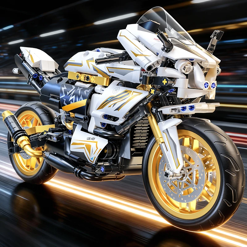 TOYLINX 1:10 Schaal Technische Motorfiets Auto Model Bouwstenen Bricks MOC Stad Racing Motor Speelgoed Cadeaus Voor Kinderen Kids