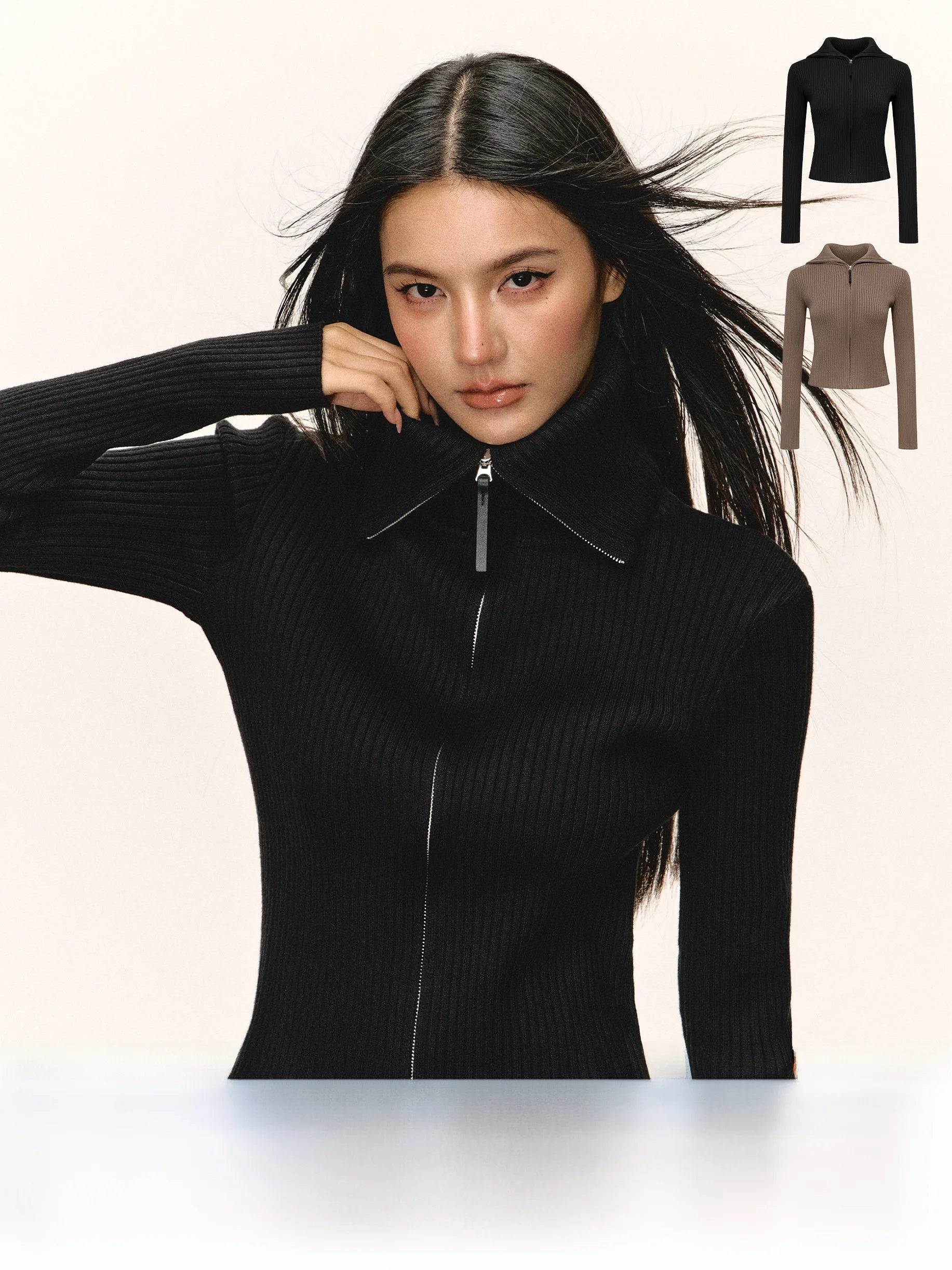 

Ariseism American Style Retro Zipper Sweater Women's Slim Fit Top Coat Autumn New Style Street Style Long Sleeve Short Length