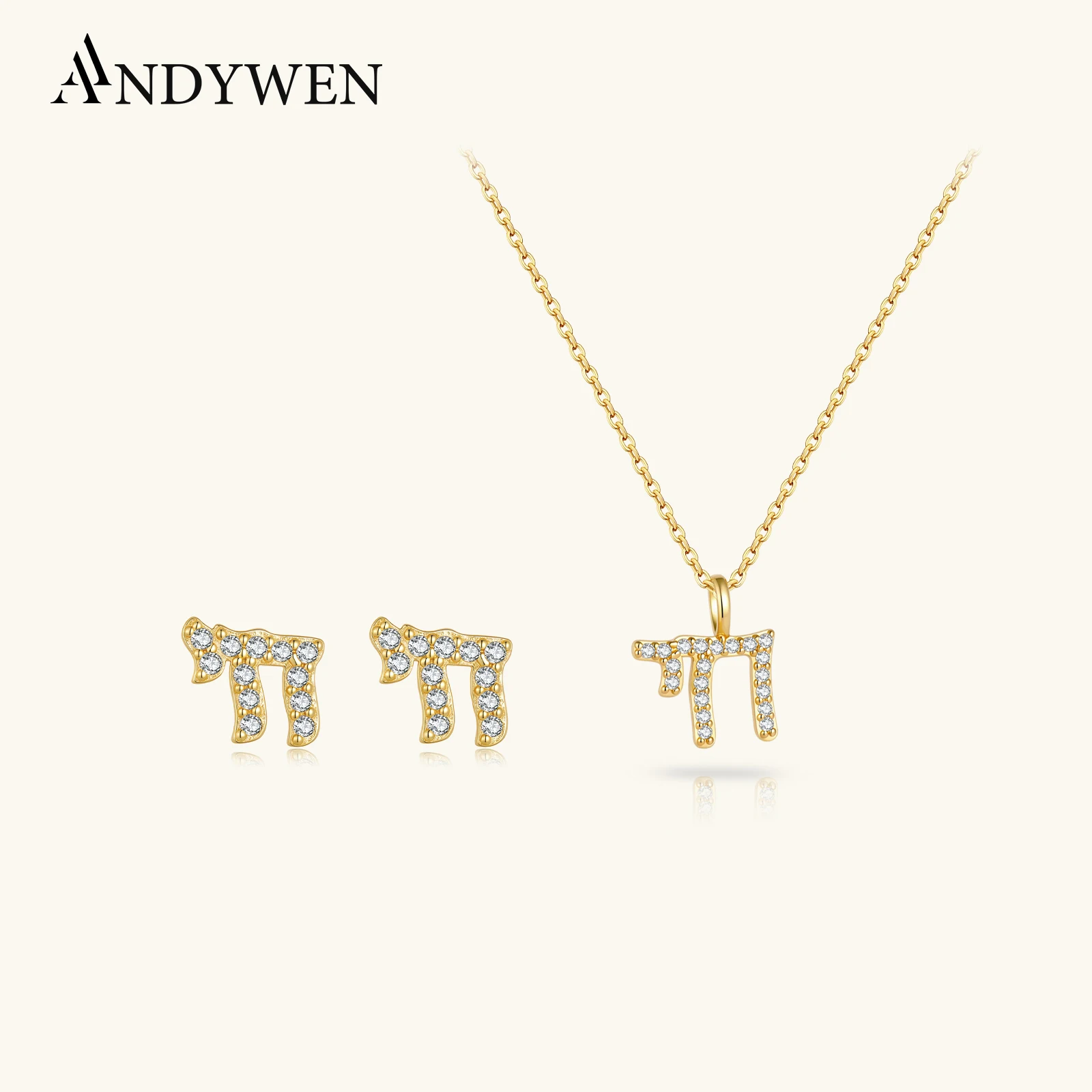 ANDYWEN 925 Sterling Silber Symbol Zirkon CZ Anhänger Halskette & Ohrstecker 2026 Luxus Feiner Damenschmuck Set Geschenk