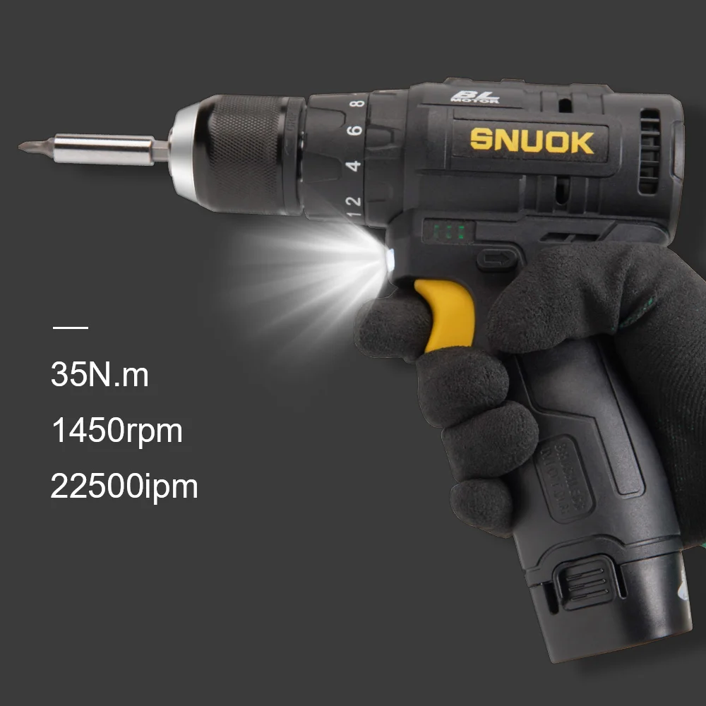 SNUOK 35N.m Brushless Electric Drill with 2.0Ah Battery  Home DIY Electric Screwdriver Car Repair Tool For Makita 10.8V Battery