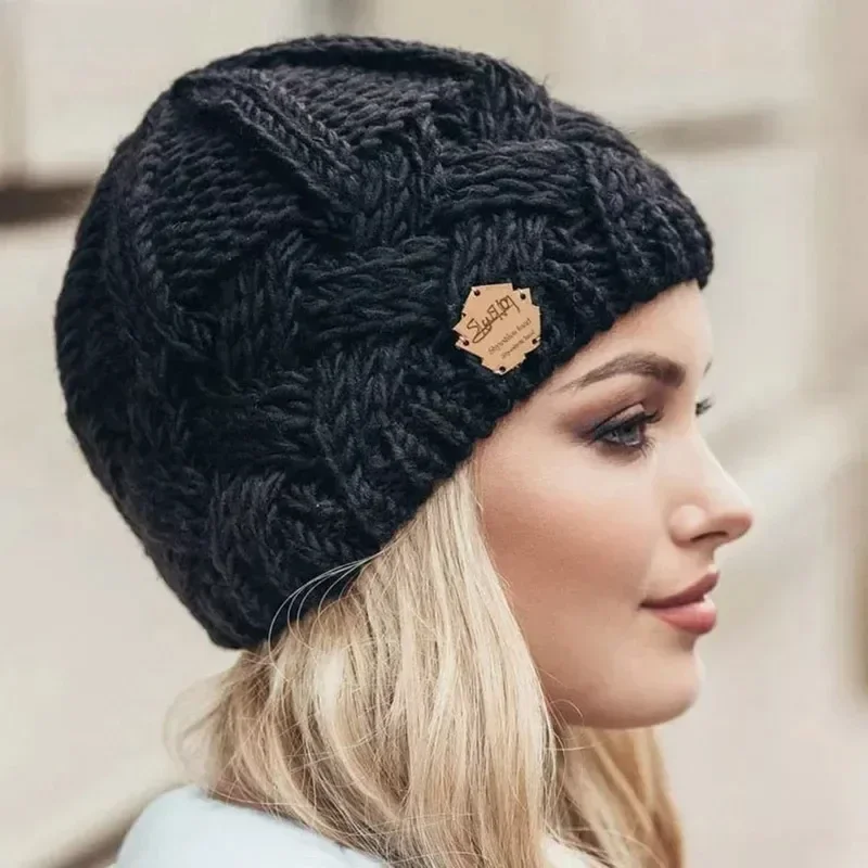 Solid Knitted Beanies Caps for Women Warm Cashmere Wool Skullies Beanies Female Thick Knitted Hats Autumn Winter Warm Cap