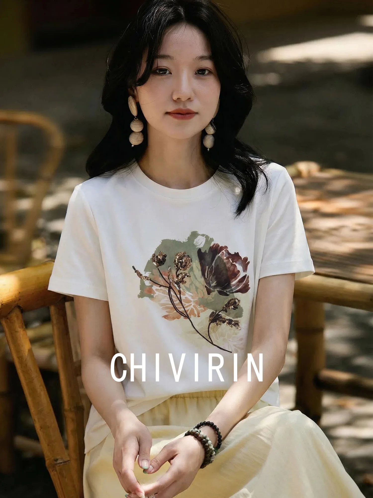 

Летняя женская футболка Chivirin с коротким рукавом, приталенная, из хлопка, с принтом, дышащая, комфортная, повседневная, универсальная, свободного кроя