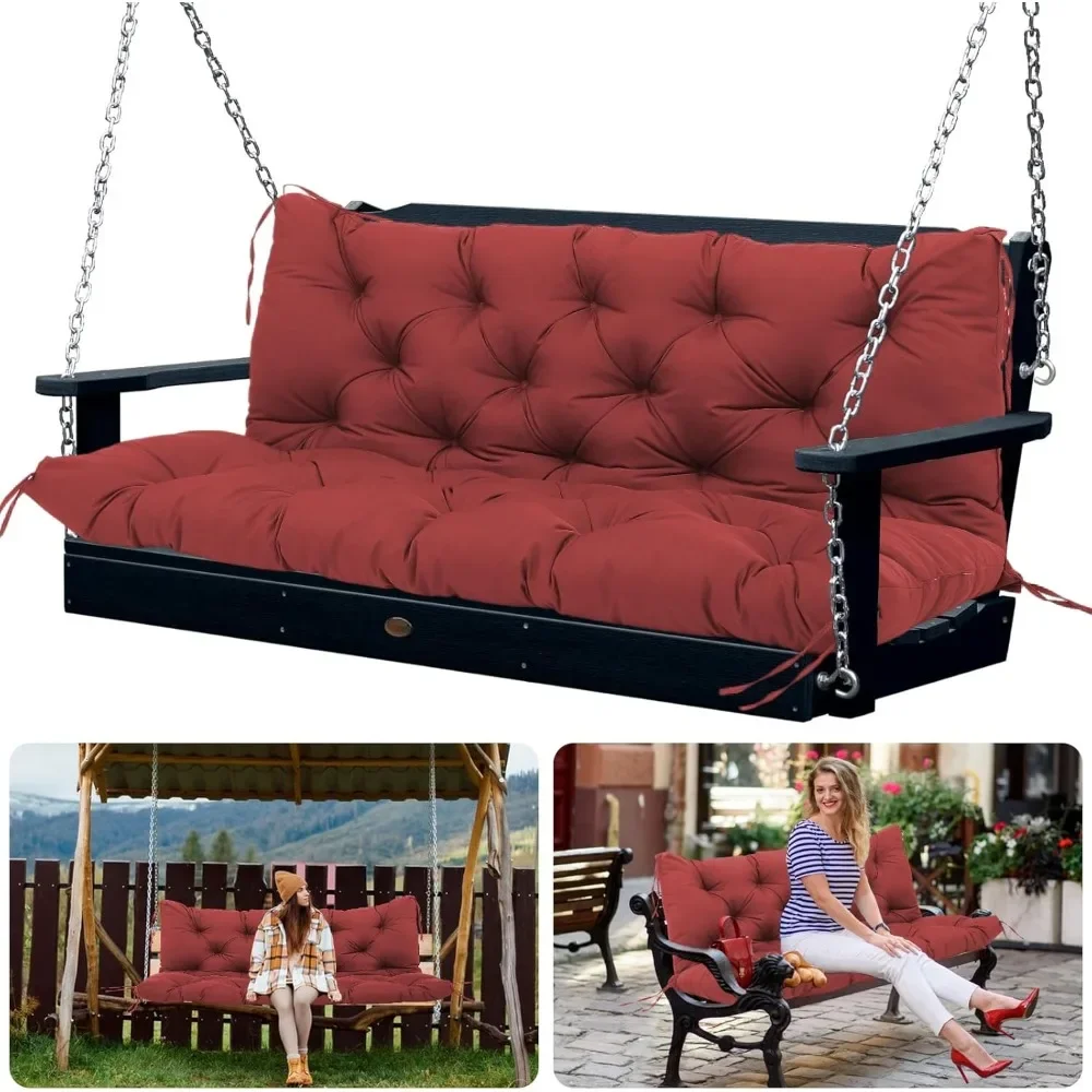 

Outdoor Porch Swing Cushions Waterproof Patio Swing Cushions 3 Seater Replacement with Backrest and Ties Thicken 5" Swing Bench