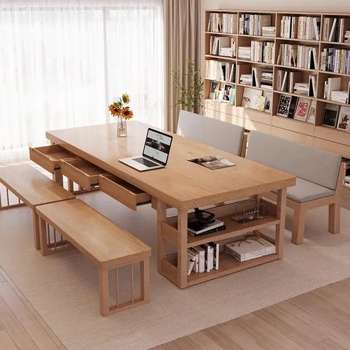 

Solid wood with drawers, large desk, living room home workbench, double study table, modern multi-functional crea