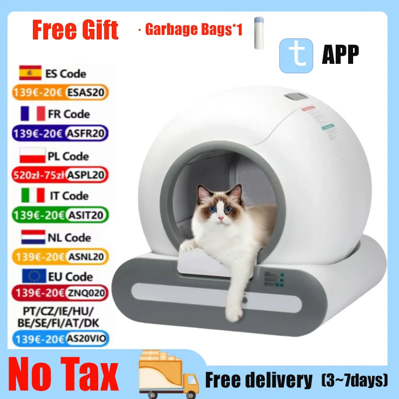 NEUE 65L Selbstreinigende Katzentoilette mit Offener Oberseite, Große Automatische Katzentoilette mit APP-Steuerung, 2.4G WiFi, nur Gewichtsmessung
